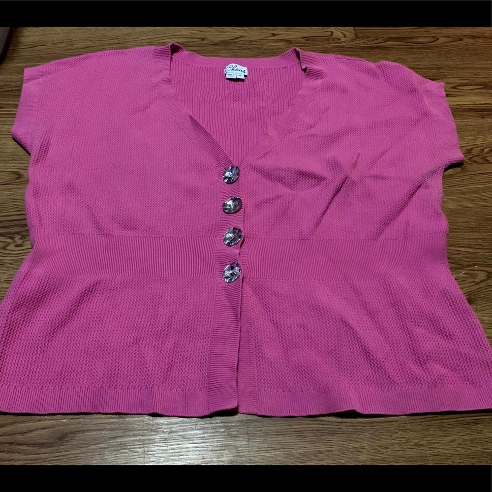 #35- Chaus 1x Pink Sweater Top Gem Buttons